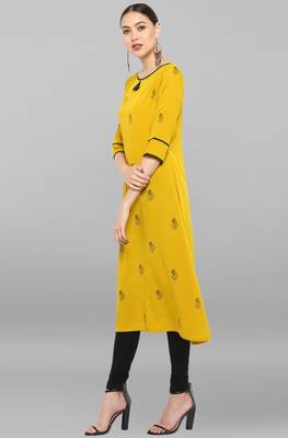 Janasya Yellow printed crepe ethnic-kurtis 3