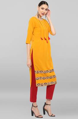 Janasya Mustard plain crepe ethnic-kurtis 4