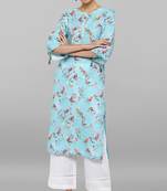Janasya Sky blue printed crepe ethnic kurtis