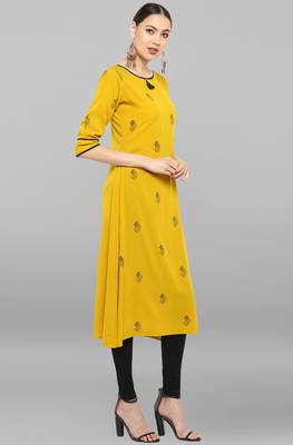 Janasya Yellow printed crepe ethnic-kurtis 4