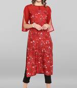 Janasya Red printed crepe ethnic kurtis