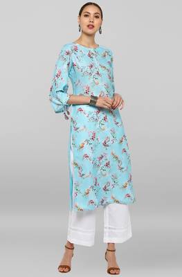 Janasya Sky blue printed crepe ethnic kurtis 2
