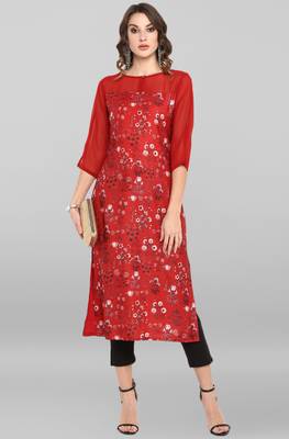 Janasya Red printed crepe ethnic kurtis 2