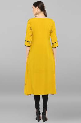 Janasya Yellow printed crepe ethnic-kurtis 5
