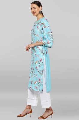 Janasya Sky blue printed crepe ethnic kurtis 3