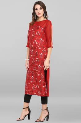 Janasya Red printed crepe ethnic kurtis 3