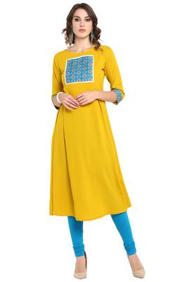 Janasya yellow printed crepe ethnic kurtis 1