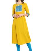 Janasya yellow printed crepe ethnic kurtis