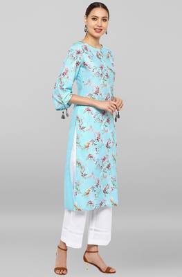 Janasya Sky blue printed crepe ethnic kurtis 4