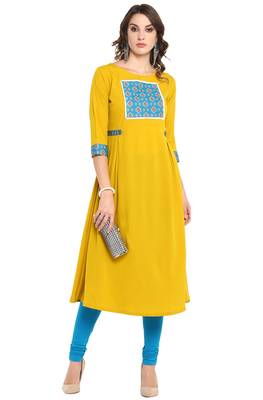 Janasya yellow printed crepe ethnic kurtis 2