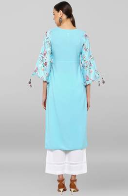 Janasya Sky blue printed crepe ethnic kurtis 5