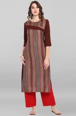 Janasya Brown printed crepe ethnic-kurtis 1