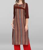 Janasya Brown printed crepe ethnic-kurtis