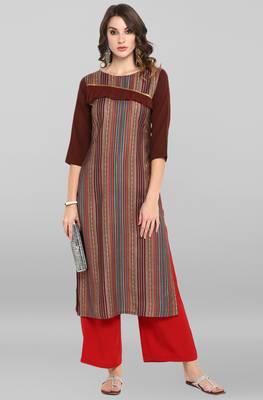Janasya Brown printed crepe ethnic-kurtis 2