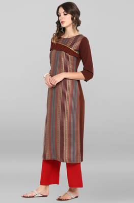 Janasya Brown printed crepe ethnic-kurtis 3