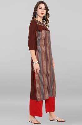 Janasya Brown printed crepe ethnic-kurtis 4