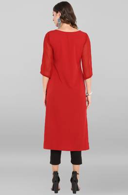 Janasya Red printed crepe ethnic kurtis 5