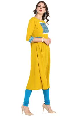 Janasya yellow printed crepe ethnic kurtis 3