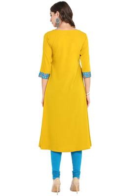 Janasya yellow printed crepe ethnic kurtis 5