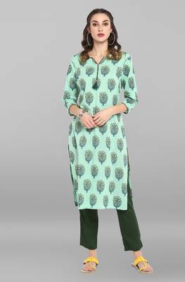 Janasya Sea-green printed cotton ethnic-kurtis 1