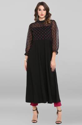 Black printed crepe ethnic kurtis 1