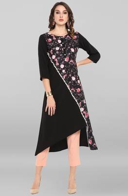 Black printed crepe ethnic kurtis 1