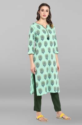 Janasya Sea-green printed cotton ethnic-kurtis 4