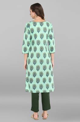 Janasya Sea-green printed cotton ethnic-kurtis 5