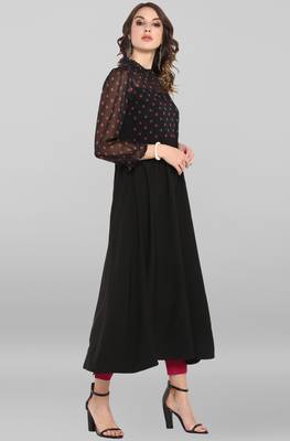 Black printed crepe ethnic kurtis 4