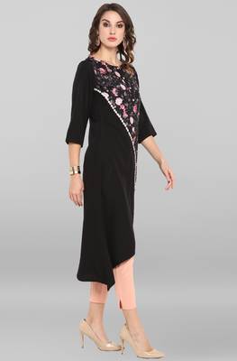 Black printed crepe ethnic kurtis 4