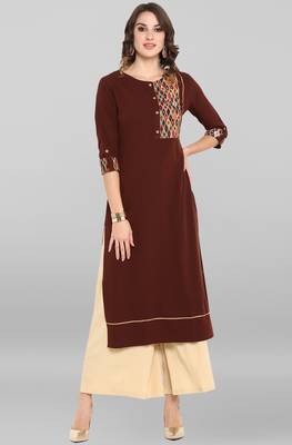 Janasya Brown plain crepe ethnic kurtis 1