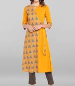 Janasya Mustard printed crepe ethnic kurtis