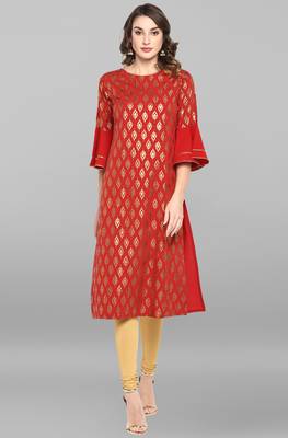Red printed crepe ethnic kurtis 1