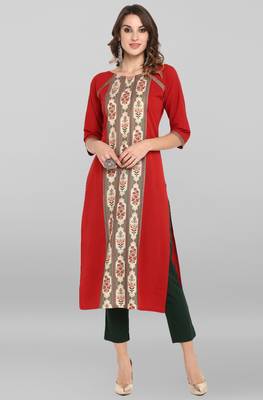Janasya Red printed crepe ethnic-kurtis 1
