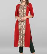Janasya Red printed crepe ethnic-kurtis