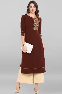 Janasya Brown plain crepe ethnic kurtis 2