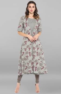 Grey printed cotton ethnic kurtis 1