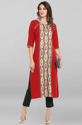 Janasya Red printed crepe ethnic-kurtis 2