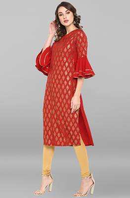 Red printed crepe ethnic kurtis 3