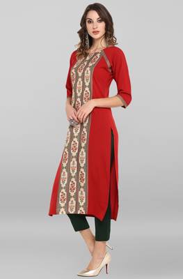 Janasya Red printed crepe ethnic-kurtis 3
