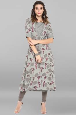 Grey printed cotton ethnic kurtis 2