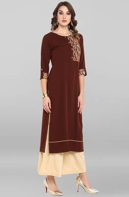 Janasya Brown plain crepe ethnic kurtis 4