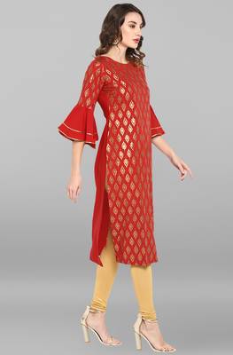 Red printed crepe ethnic kurtis 4