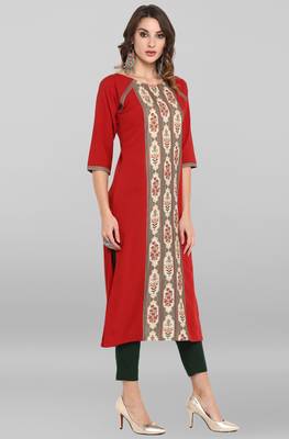 Janasya Red printed crepe ethnic-kurtis 4