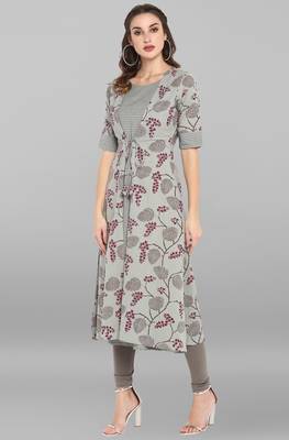Grey printed cotton ethnic kurtis 3