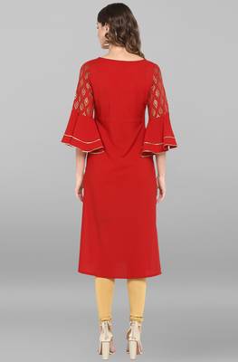 Red printed crepe ethnic kurtis 5