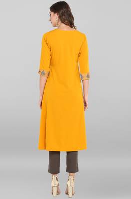 Janasya Mustard printed crepe ethnic kurtis 5