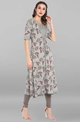 Grey printed cotton ethnic kurtis 4