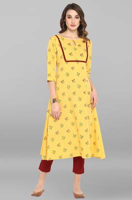 Janasya Yellow printed crepe ethnic-kurtis 2