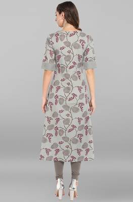 Grey printed cotton ethnic kurtis 5